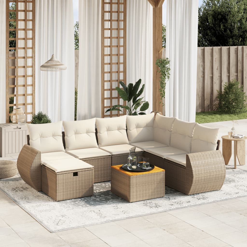 8-delige Loungeset met kussens poly rattan beige is nu te koop bij PeponiXL, paradijselijk wonen!