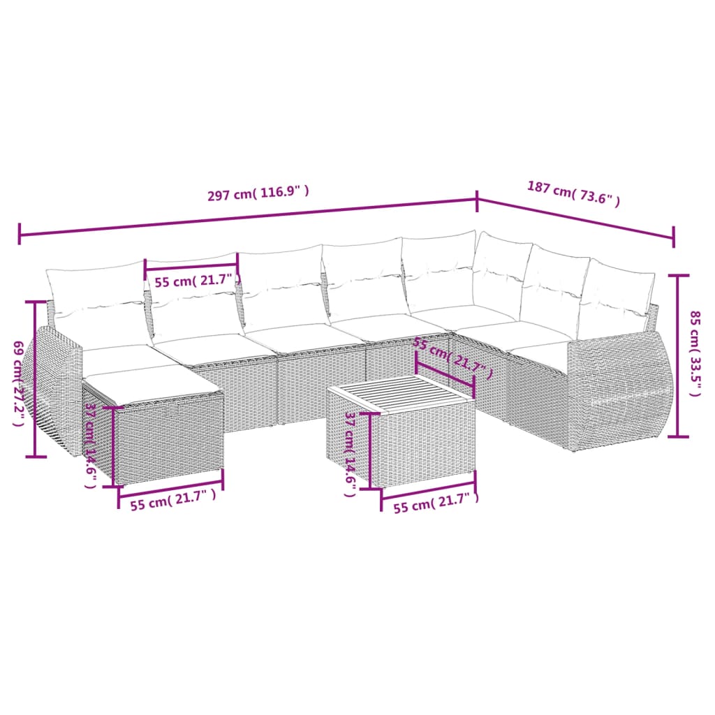 9-delige Loungeset met kussens poly rattan beige is nu te koop bij PeponiXL, paradijselijk wonen!