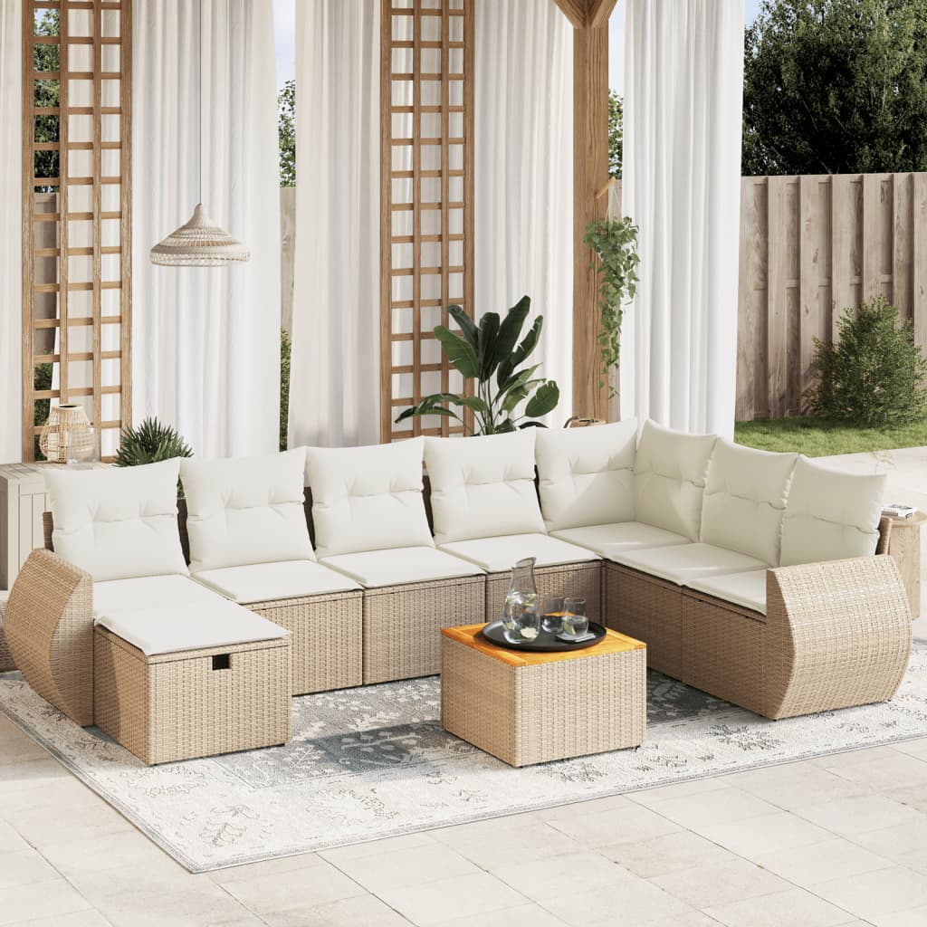 9-delige Loungeset met kussens poly rattan beige is nu te koop bij PeponiXL, paradijselijk wonen!