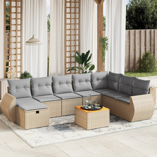 9-delige Loungeset met kussens poly rattan gemengd beige is nu te koop bij PeponiXL, paradijselijk wonen!