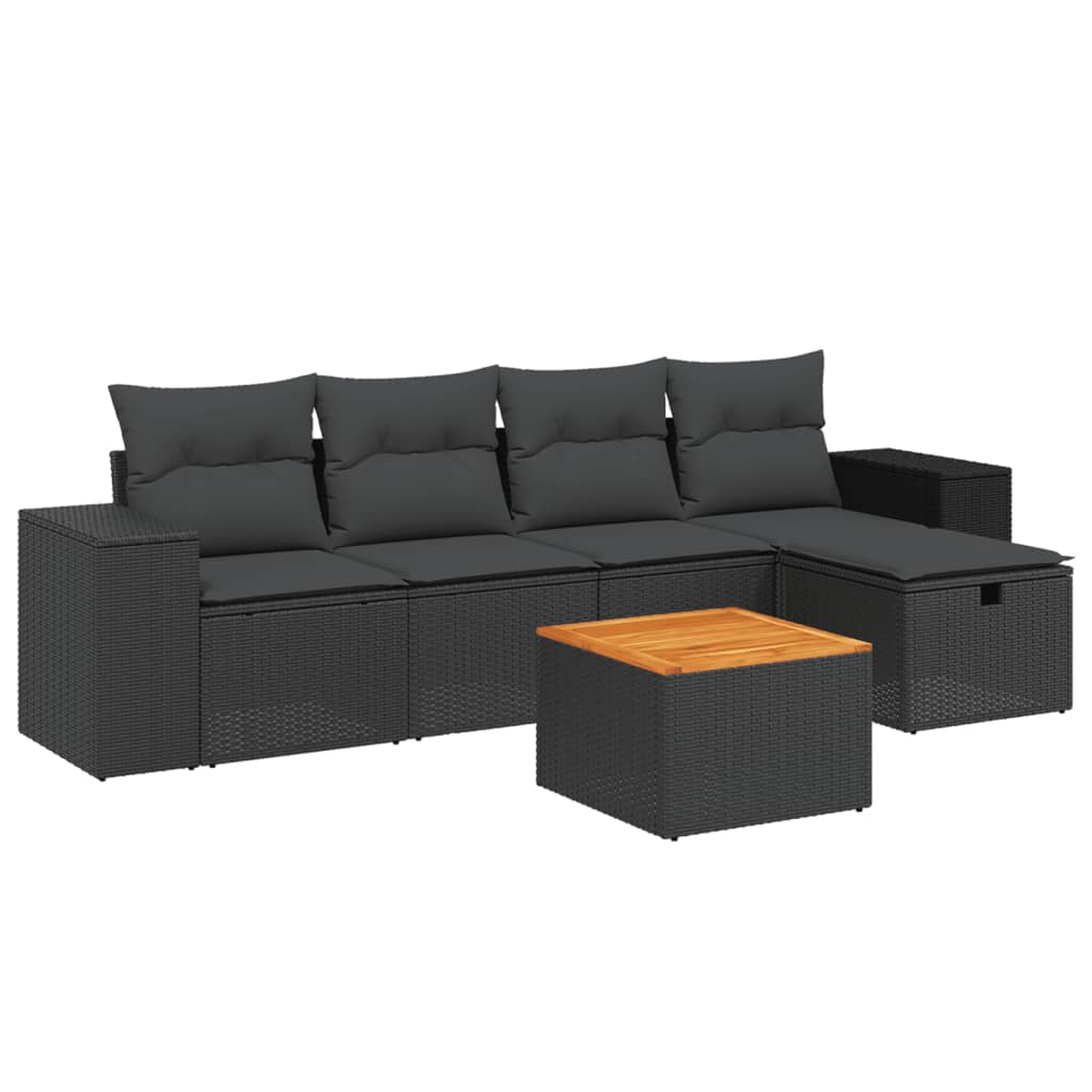 6-delige Loungeset met kussens poly rattan zwart is nu te koop bij PeponiXL, paradijselijk wonen!