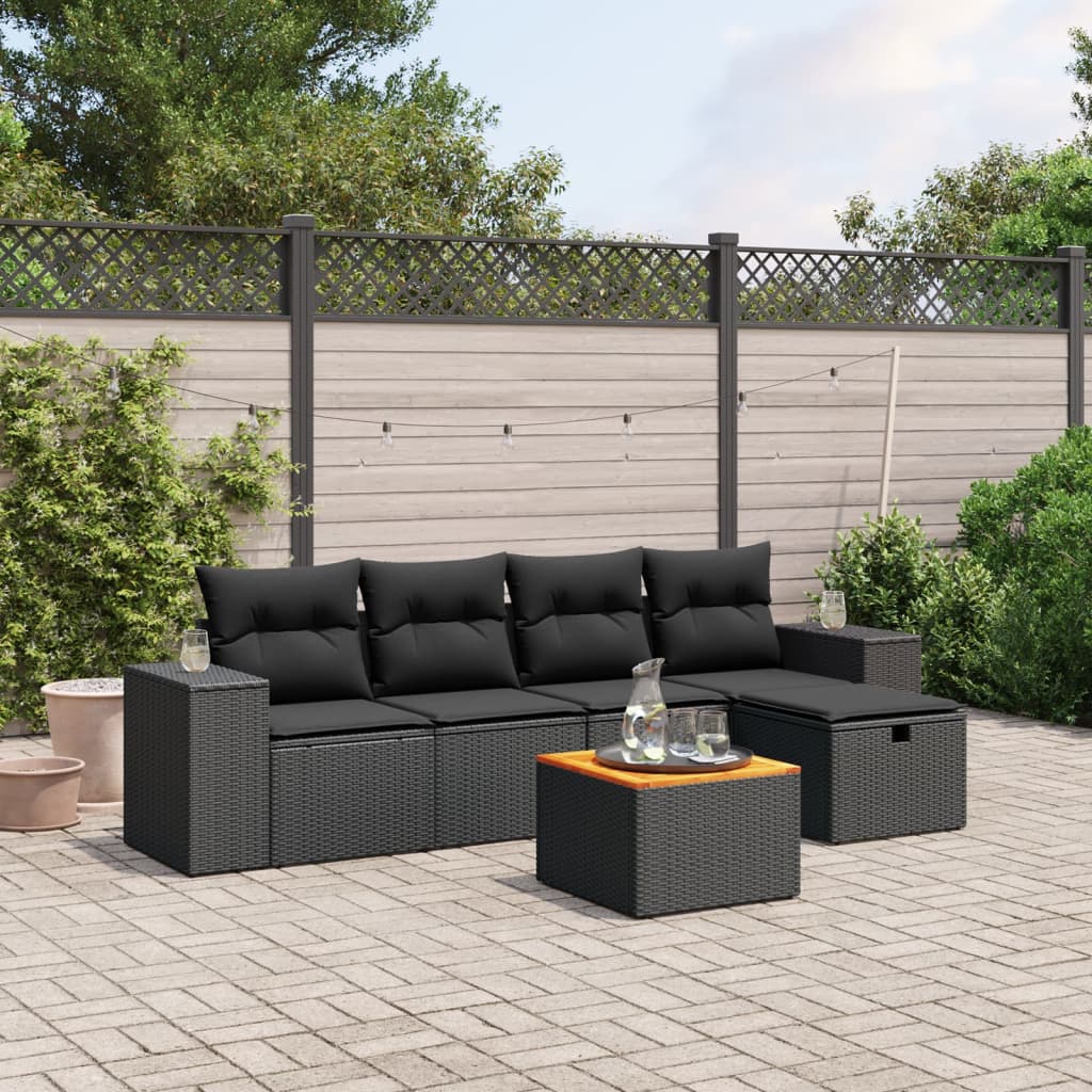 6-delige Loungeset met kussens poly rattan zwart is nu te koop bij PeponiXL, paradijselijk wonen!