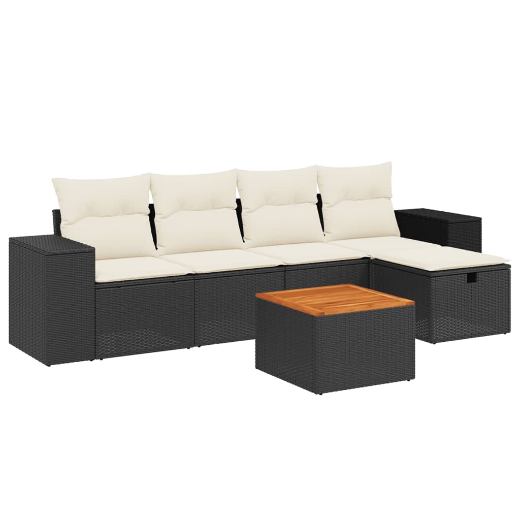 6-delige Loungeset met kussens poly rattan zwart is nu te koop bij PeponiXL, paradijselijk wonen!
