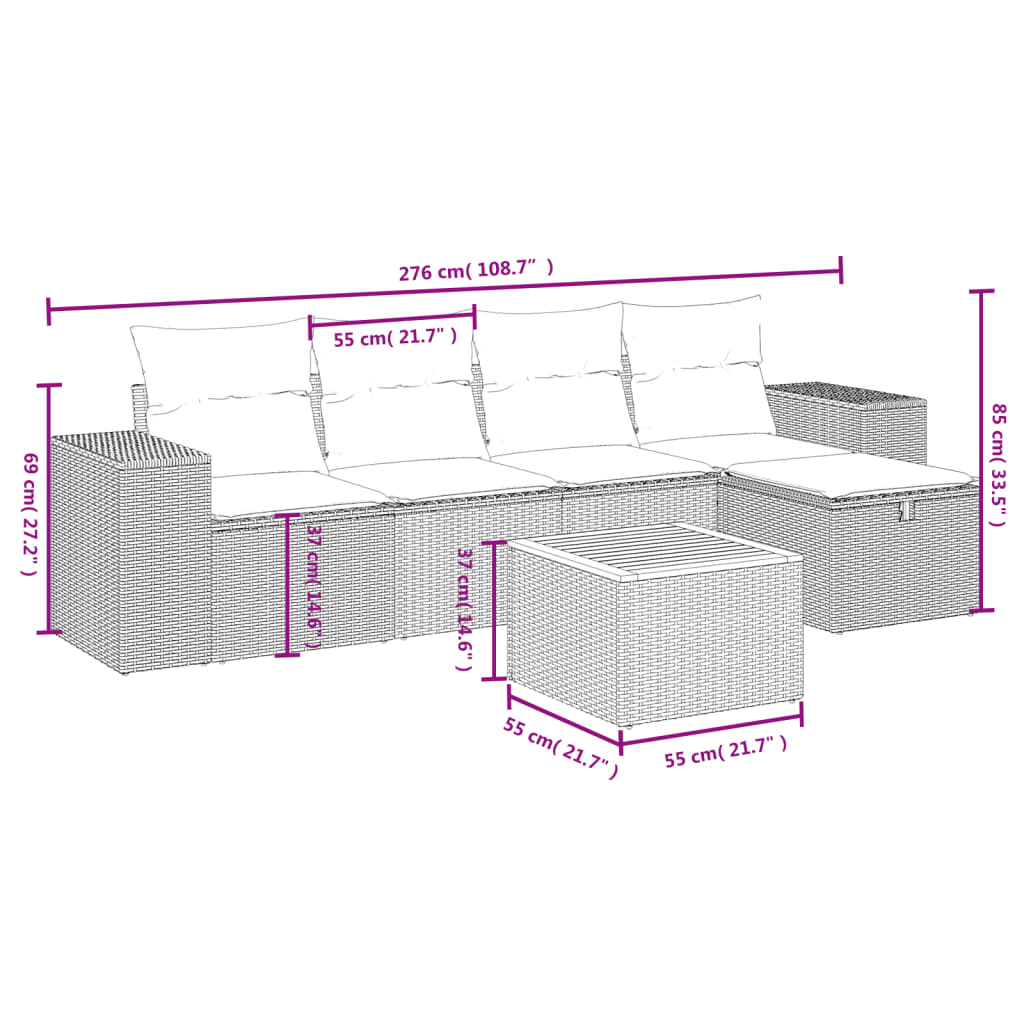 6-delige Loungeset met kussens poly rattan zwart is nu te koop bij PeponiXL, paradijselijk wonen!