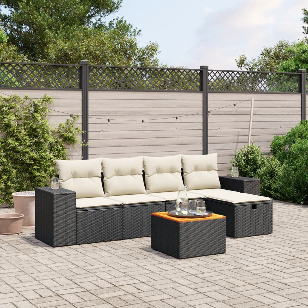 6-delige Loungeset met kussens poly rattan zwart is nu te koop bij PeponiXL, paradijselijk wonen!