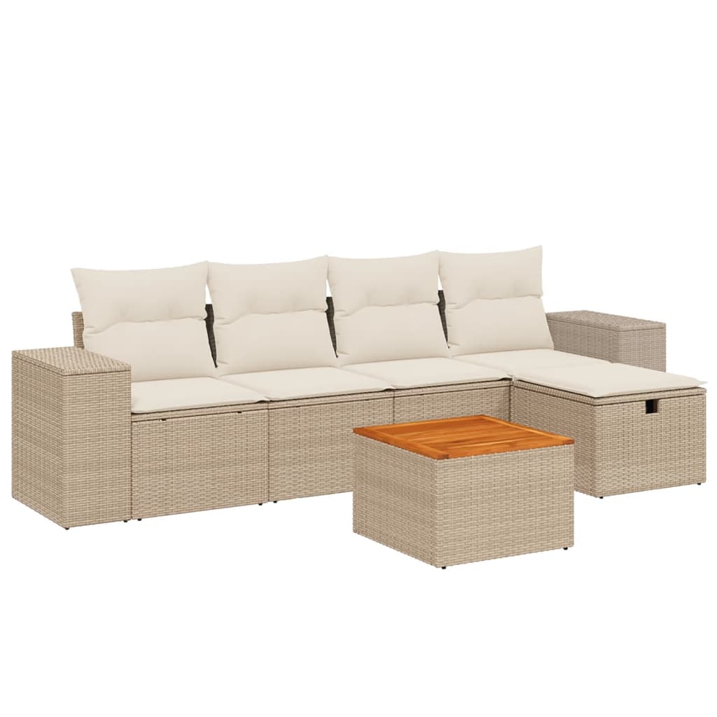 6-delige Loungeset met kussens poly rattan beige is nu te koop bij PeponiXL, paradijselijk wonen!