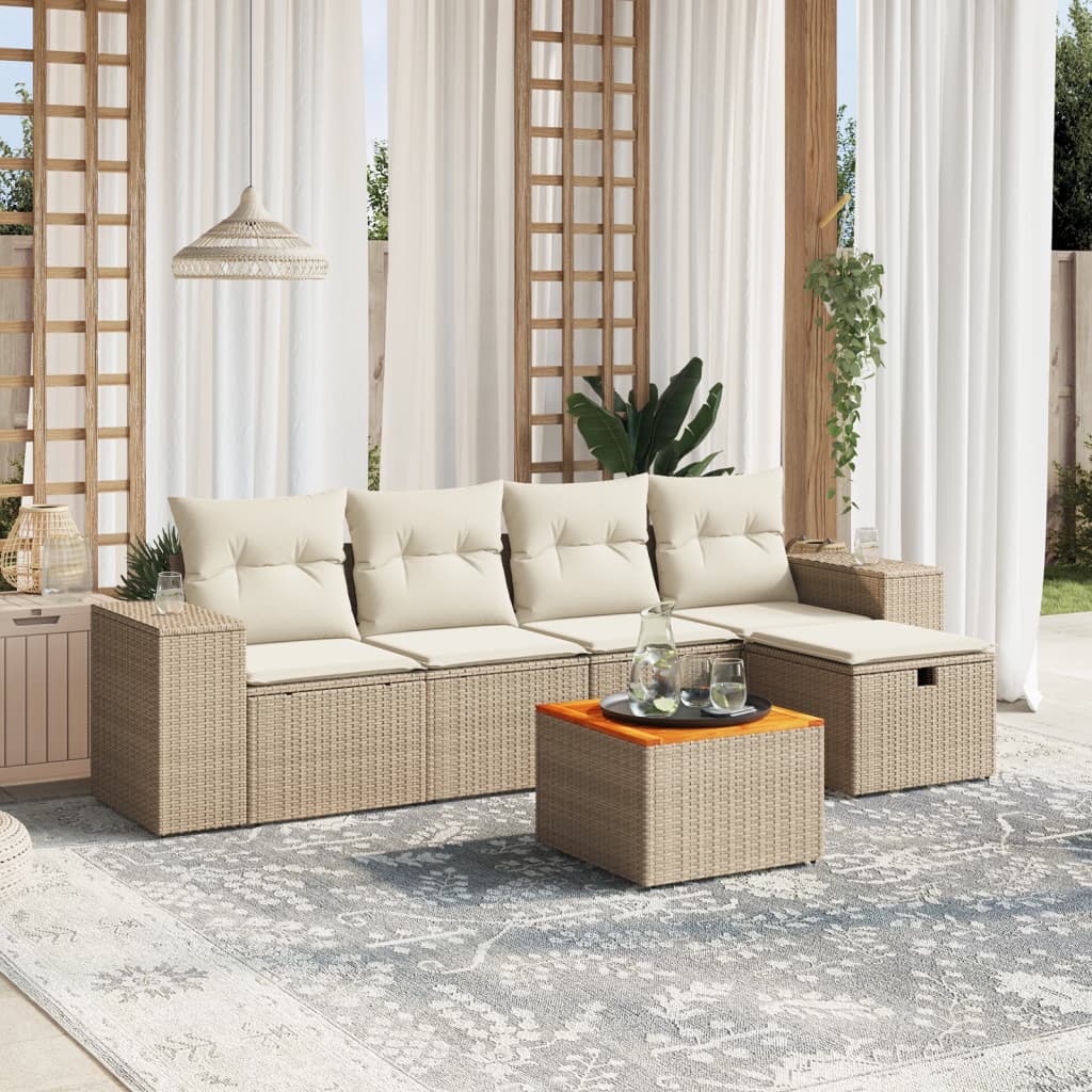 6-delige Loungeset met kussens poly rattan beige is nu te koop bij PeponiXL, paradijselijk wonen!