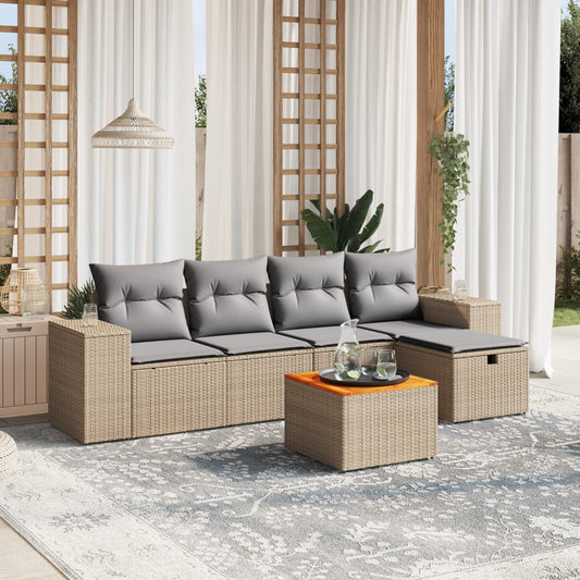 6-delige Loungeset met kussens poly rattan gemengd beige is nu te koop bij PeponiXL, paradijselijk wonen!