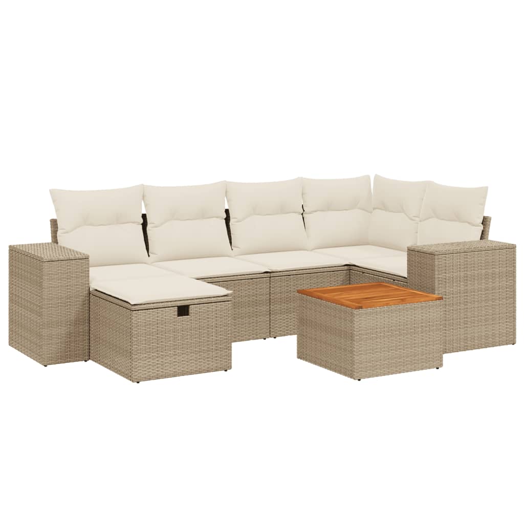 7-delige Loungeset met kussens poly rattan beige is nu te koop bij PeponiXL, paradijselijk wonen!