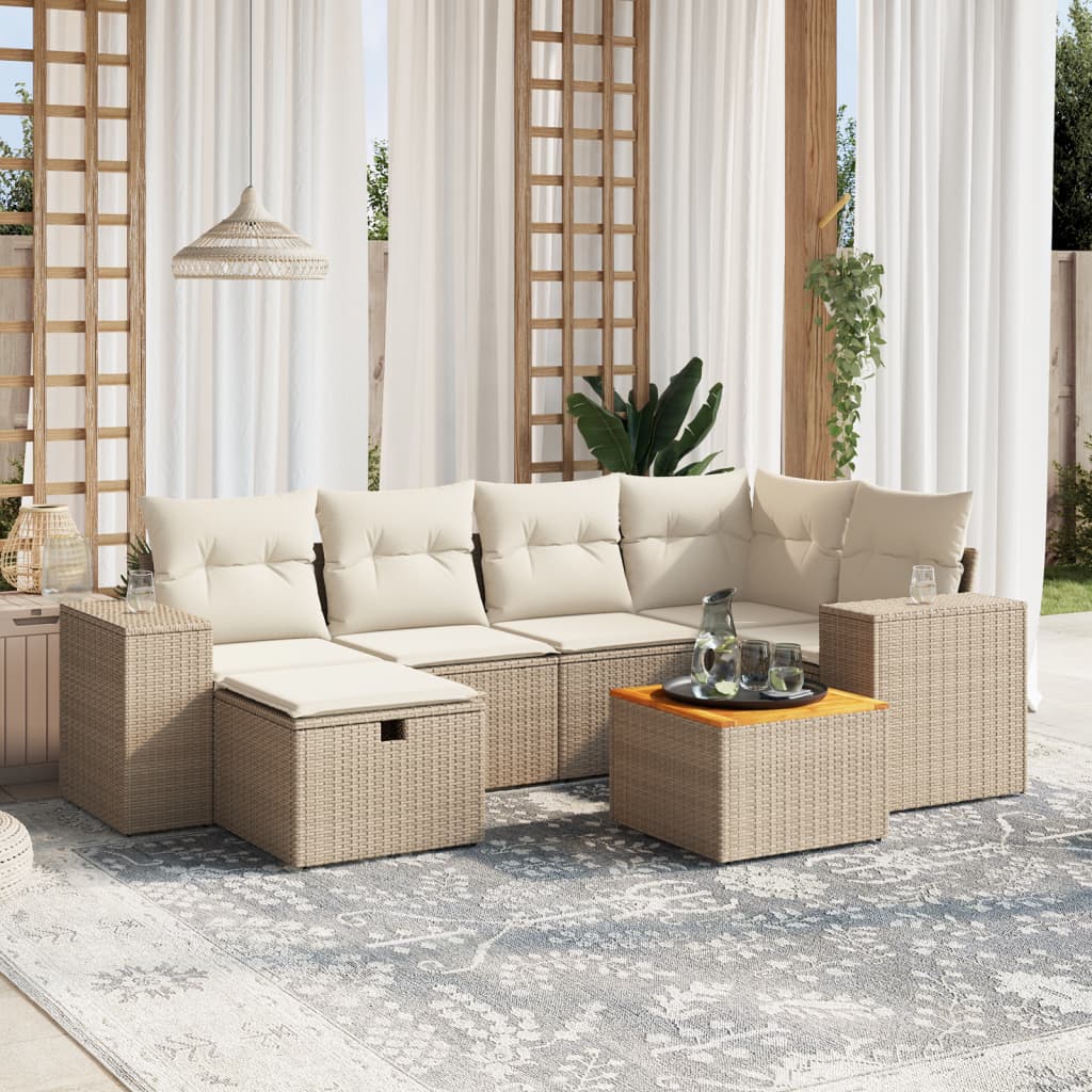 7-delige Loungeset met kussens poly rattan beige is nu te koop bij PeponiXL, paradijselijk wonen!
