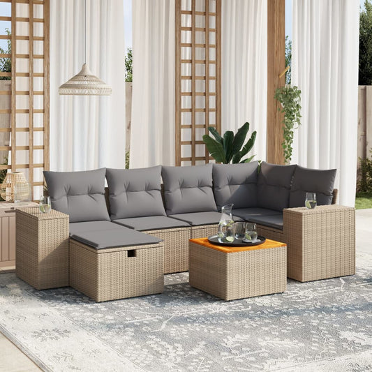 7-delige Loungeset met kussens poly rattan gemengd beige is nu te koop bij PeponiXL, paradijselijk wonen!