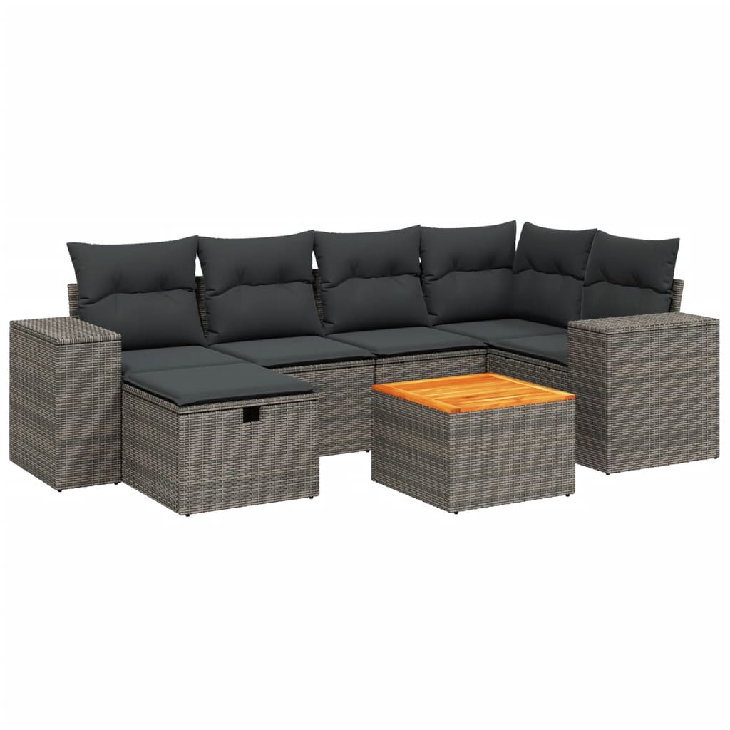 7-delige Loungeset met kussens poly rattan grijs is nu te koop bij PeponiXL, paradijselijk wonen!