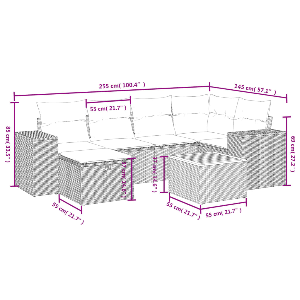 7-delige Loungeset met kussens poly rattan grijs is nu te koop bij PeponiXL, paradijselijk wonen!