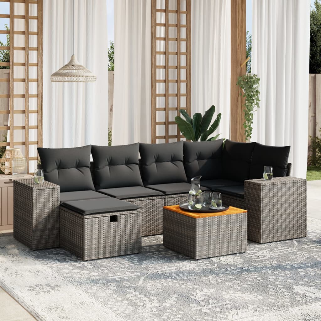 7-delige Loungeset met kussens poly rattan grijs is nu te koop bij PeponiXL, paradijselijk wonen!