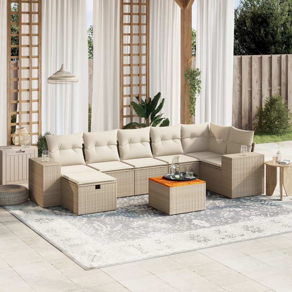 8-delige Loungeset met kussens poly rattan beige is nu te koop bij PeponiXL, paradijselijk wonen!
