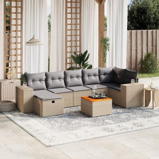 8-delige Loungeset met kussens poly rattan gemengd beige is nu te koop bij PeponiXL, paradijselijk wonen!