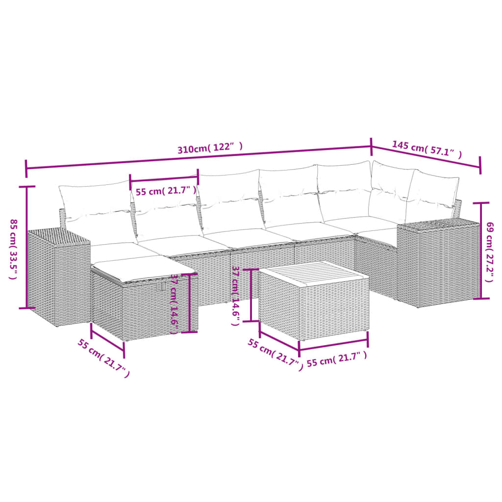 8-delige Loungeset met kussens poly rattan grijs is nu te koop bij PeponiXL, paradijselijk wonen!