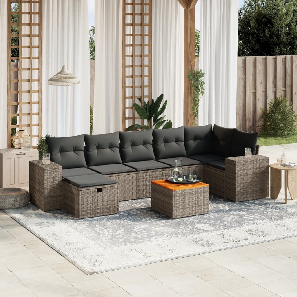 8-delige Loungeset met kussens poly rattan grijs is nu te koop bij PeponiXL, paradijselijk wonen!