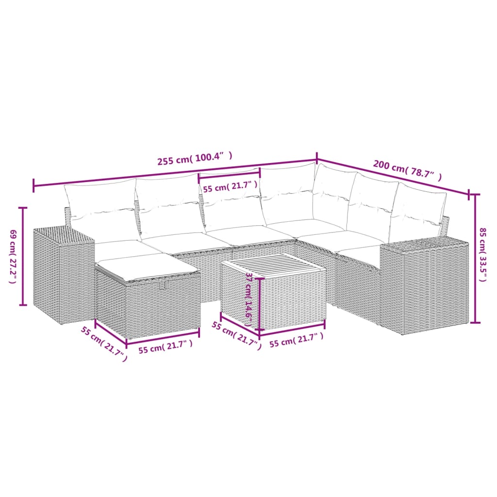 8-delige Loungeset met kussens poly rattan zwart is nu te koop bij PeponiXL, paradijselijk wonen!