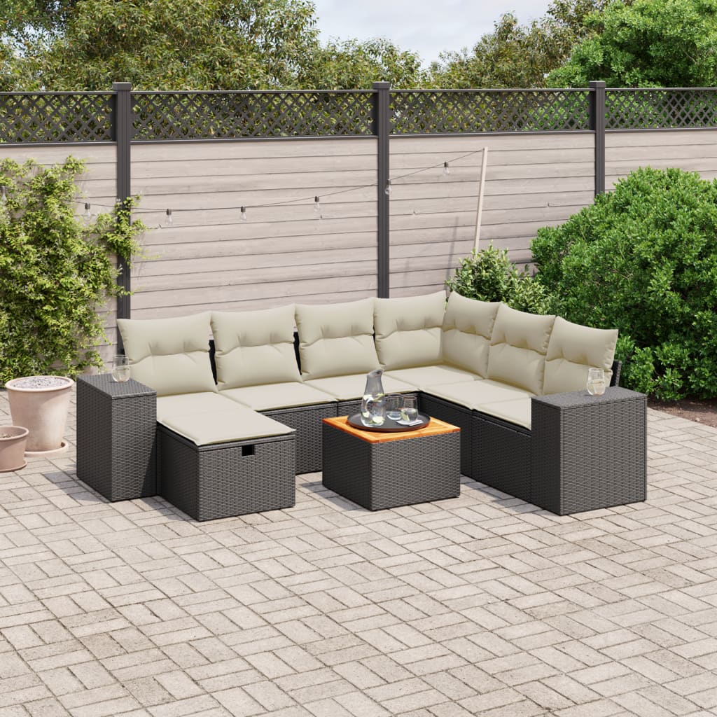 8-delige Loungeset met kussens poly rattan zwart is nu te koop bij PeponiXL, paradijselijk wonen!