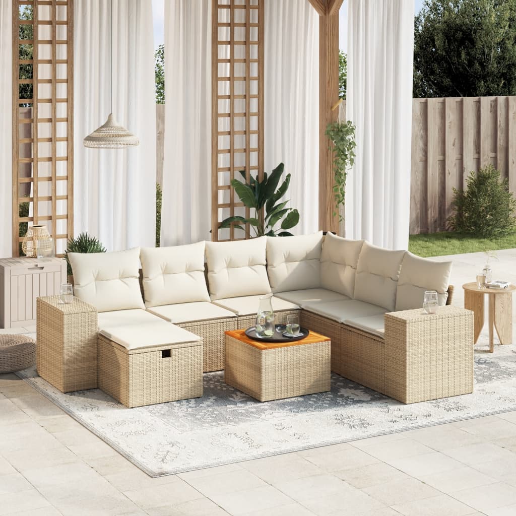 8-delige Loungeset met kussens poly rattan beige is nu te koop bij PeponiXL, paradijselijk wonen!
