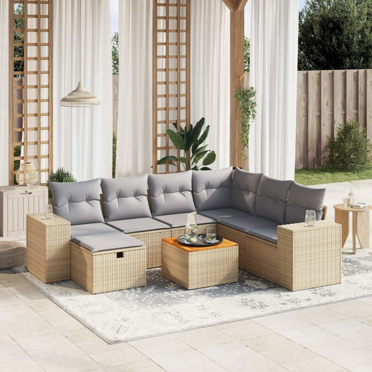 8-delige Loungeset met kussens poly rattan gemengd beige is nu te koop bij PeponiXL, paradijselijk wonen!