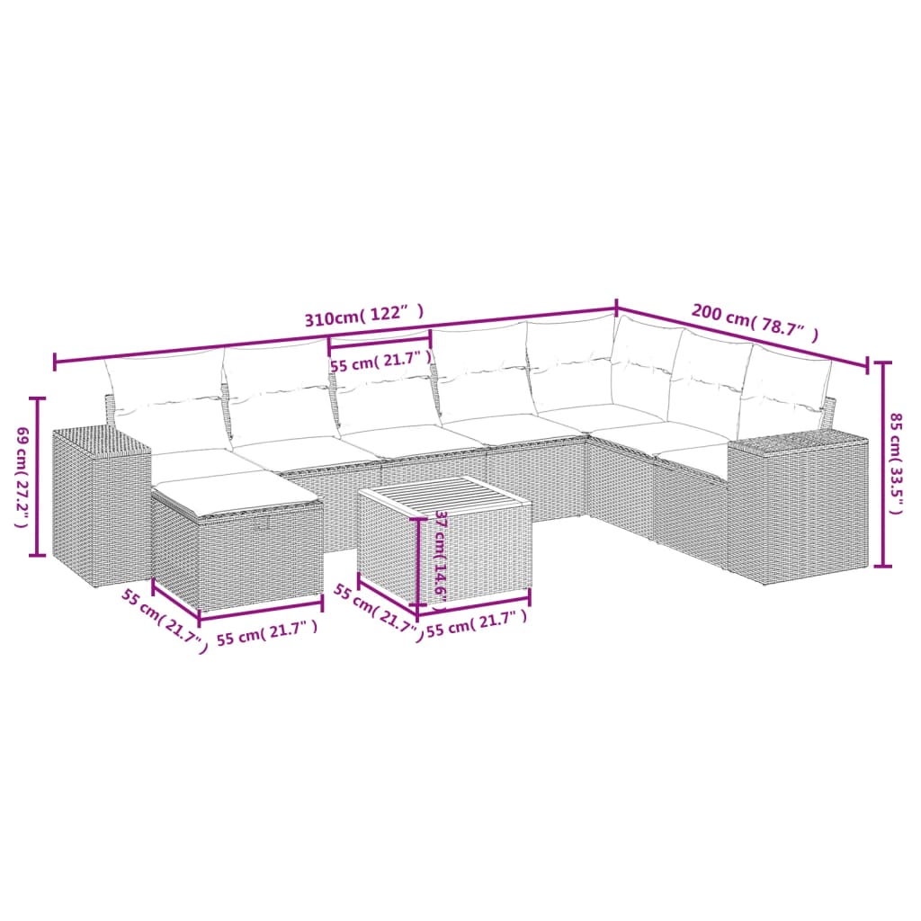 9-delige Loungeset met kussens poly rattan beige is nu te koop bij PeponiXL, paradijselijk wonen!