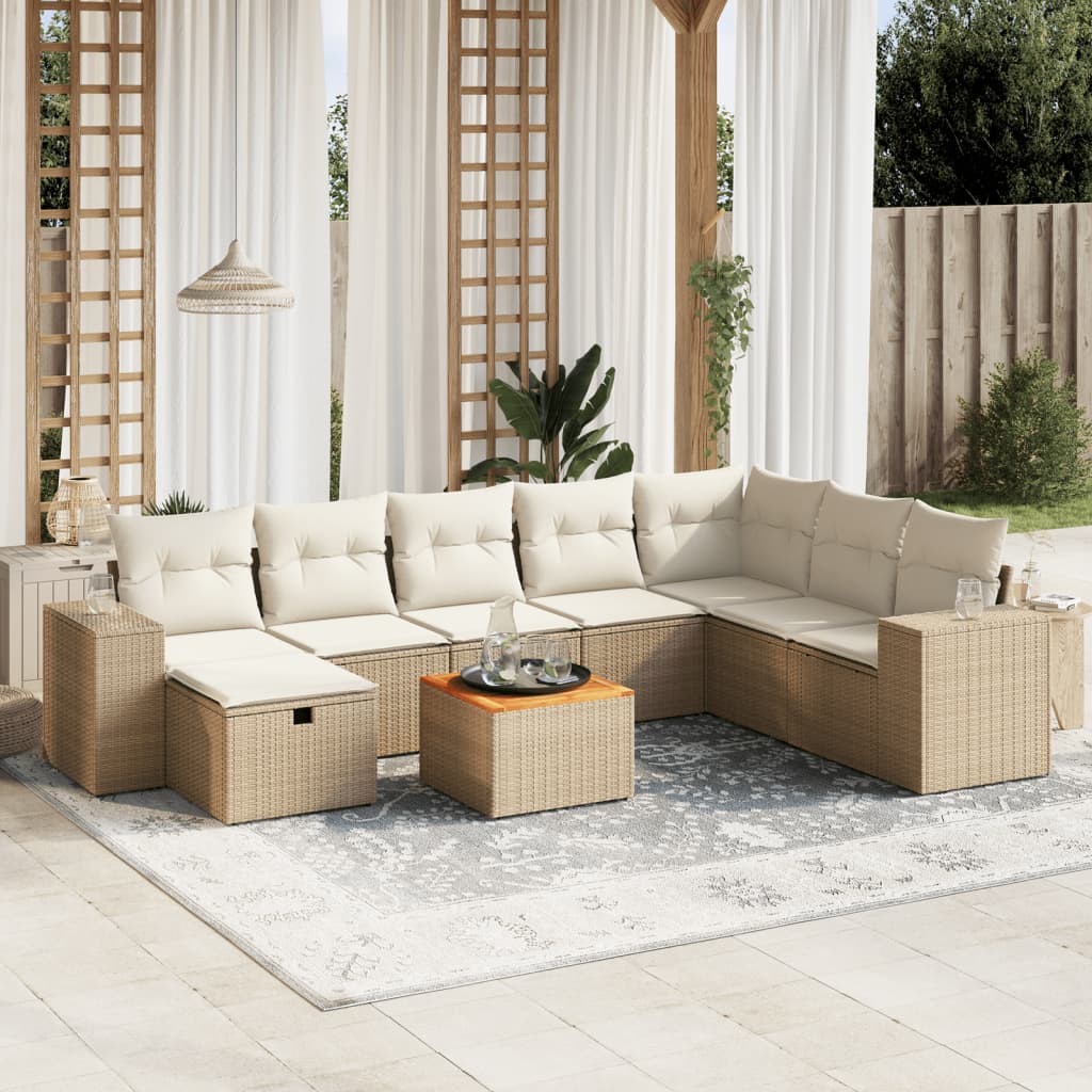 9-delige Loungeset met kussens poly rattan beige is nu te koop bij PeponiXL, paradijselijk wonen!