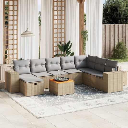9-delige Loungeset met kussens poly rattan gemengd beige is nu te koop bij PeponiXL, paradijselijk wonen!