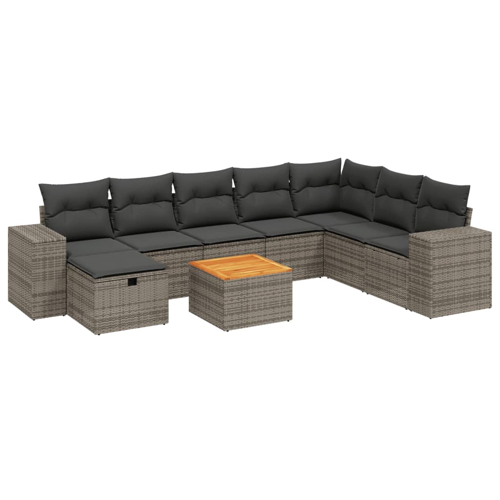9-delige Loungeset met kussens poly rattan grijs is nu te koop bij PeponiXL, paradijselijk wonen!