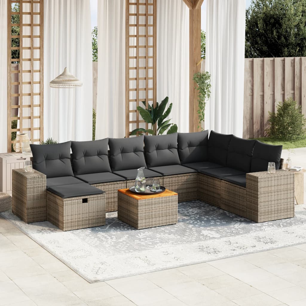 9-delige Loungeset met kussens poly rattan grijs is nu te koop bij PeponiXL, paradijselijk wonen!