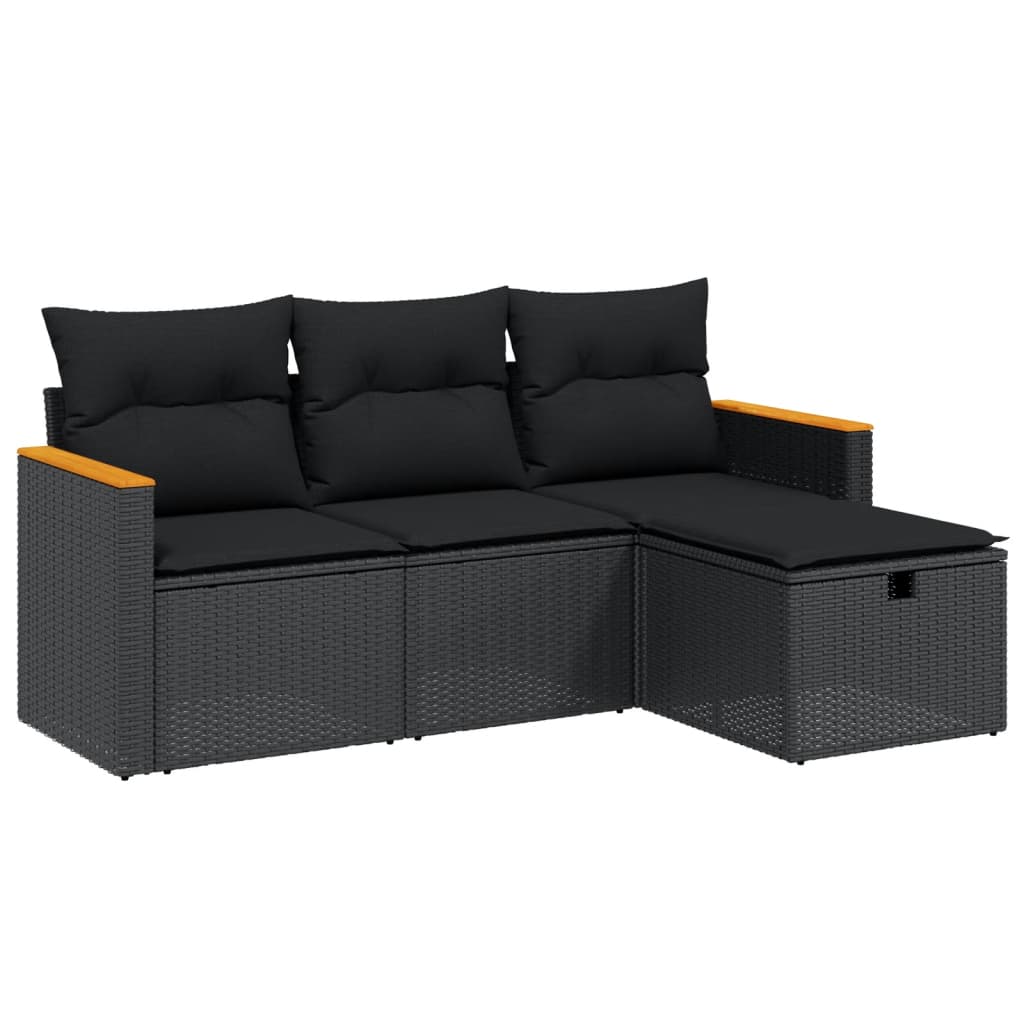 4-delige Loungeset met kussens poly rattan zwart is nu te koop bij PeponiXL, paradijselijk wonen!