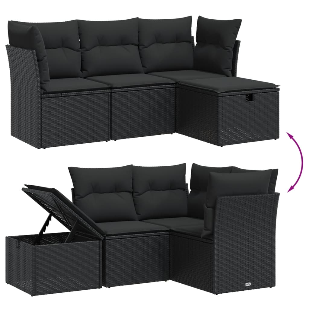 4-delige Loungeset met kussens poly rattan zwart is nu te koop bij PeponiXL, paradijselijk wonen!