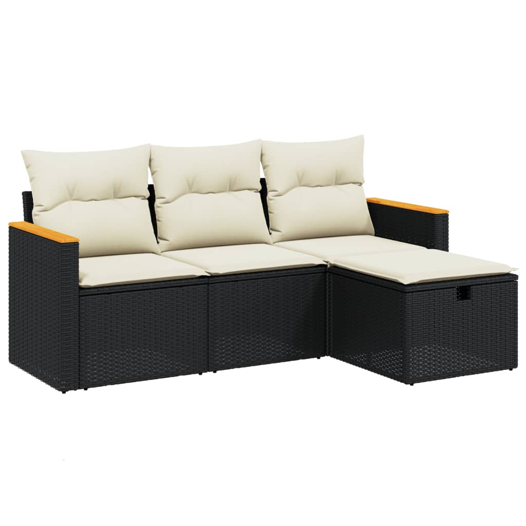 4-delige Loungeset met kussens poly rattan zwart is nu te koop bij PeponiXL, paradijselijk wonen!