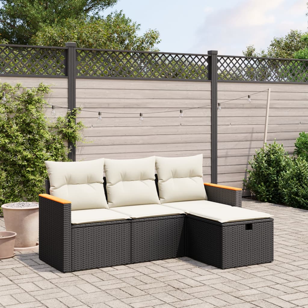 4-delige Loungeset met kussens poly rattan zwart is nu te koop bij PeponiXL, paradijselijk wonen!