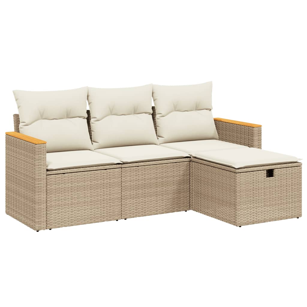 4-delige Loungeset met kussens poly rattan beige is nu te koop bij PeponiXL, paradijselijk wonen!
