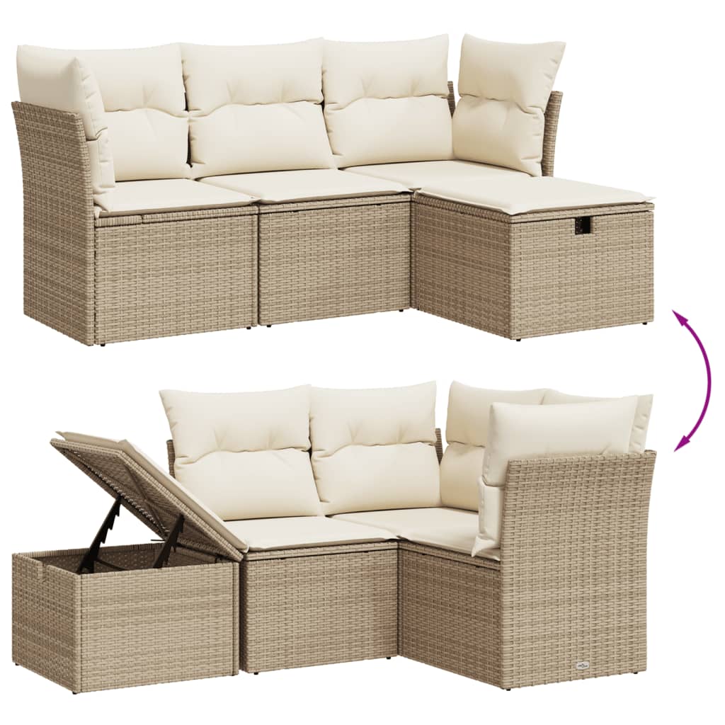 4-delige Loungeset met kussens poly rattan beige is nu te koop bij PeponiXL, paradijselijk wonen!