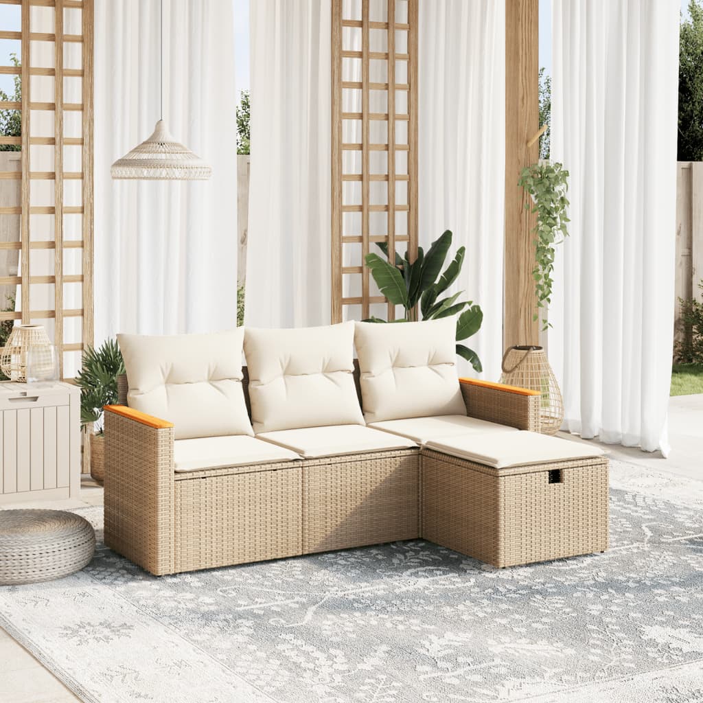 4-delige Loungeset met kussens poly rattan beige is nu te koop bij PeponiXL, paradijselijk wonen!
