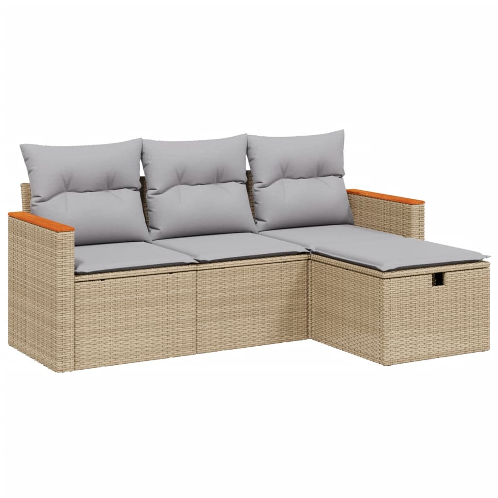 4-delige Loungeset met kussens poly rattan gemengd beige