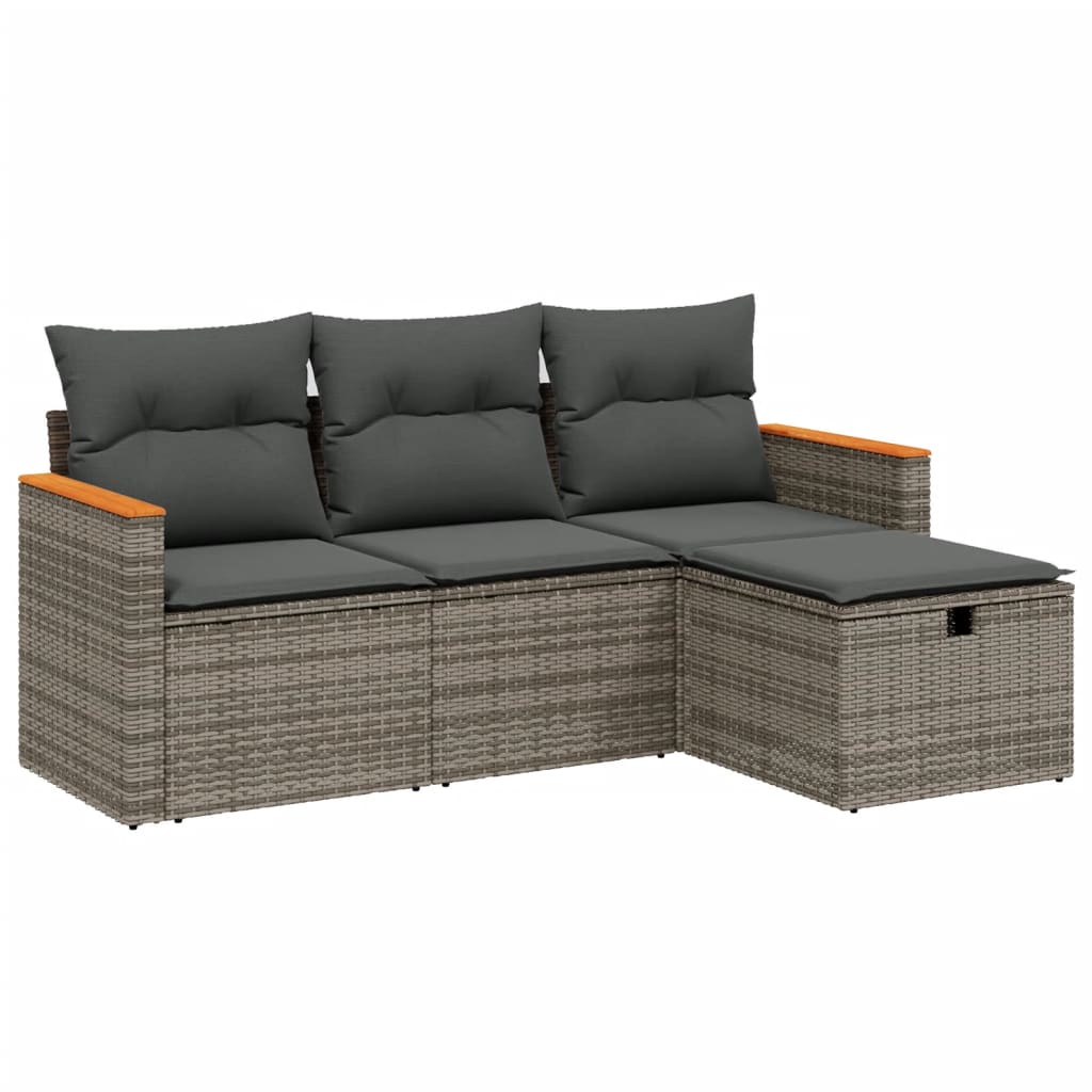 4-delige Loungeset met kussens poly rattan grijs is nu te koop bij PeponiXL, paradijselijk wonen!