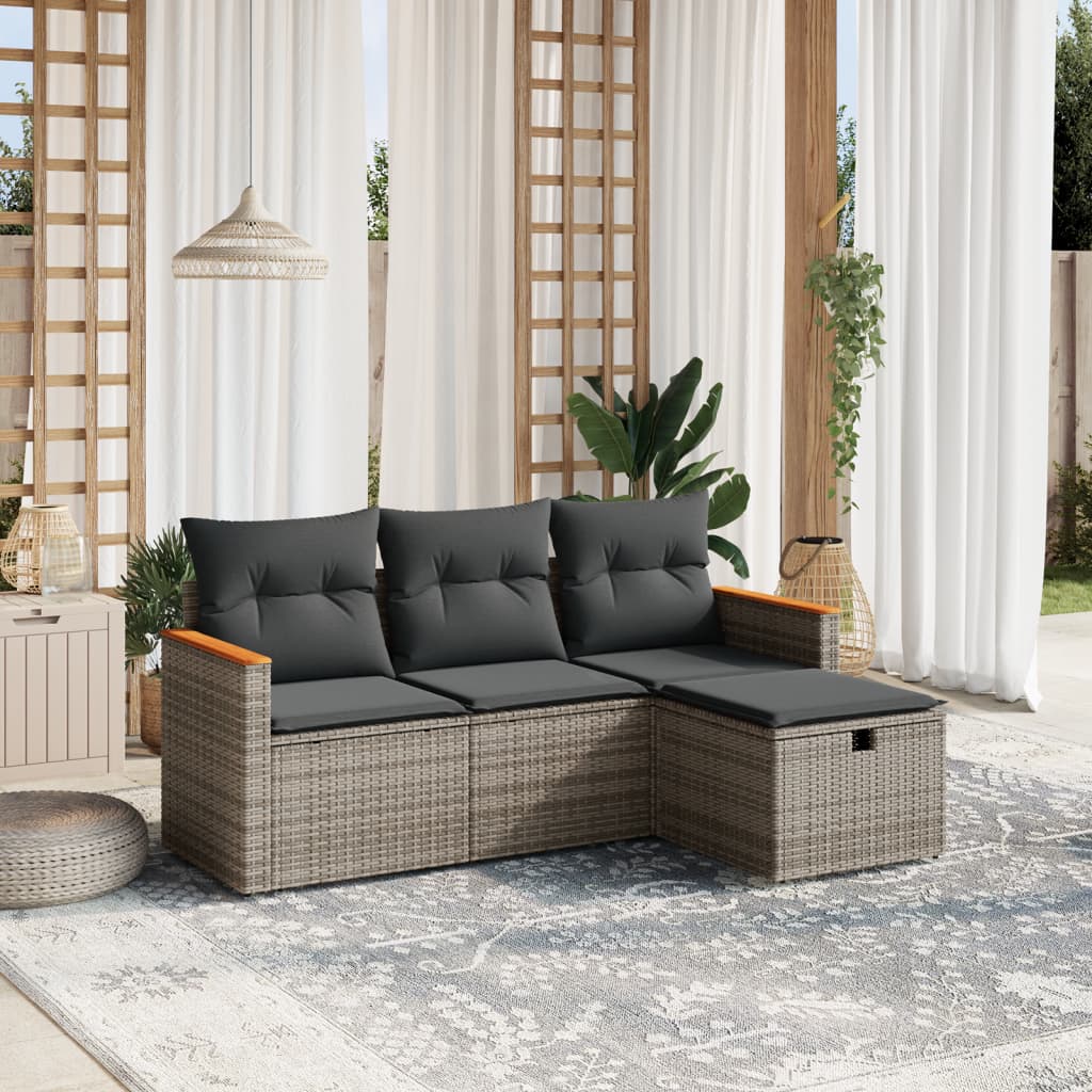 4-delige Loungeset met kussens poly rattan grijs is nu te koop bij PeponiXL, paradijselijk wonen!