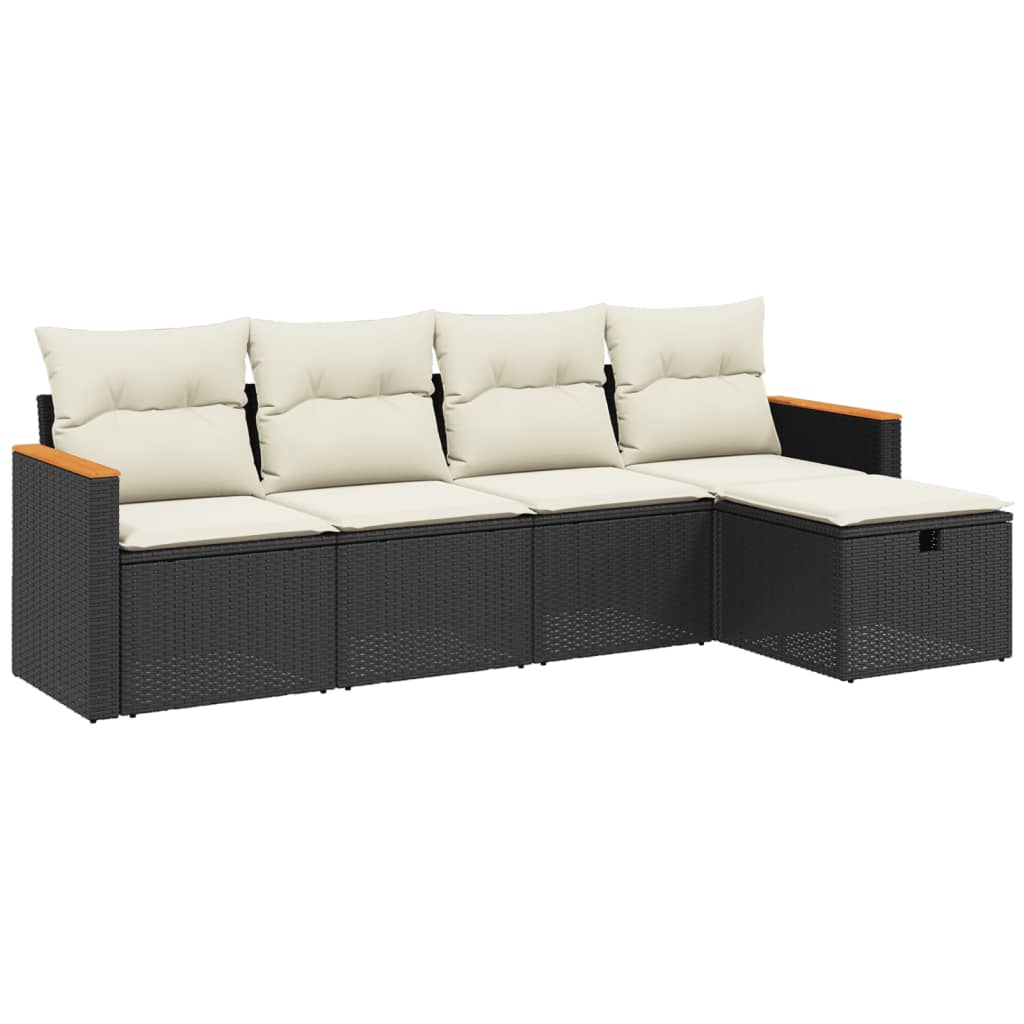 5-delige Loungeset met kussens poly rattan zwart is nu te koop bij PeponiXL, paradijselijk wonen!