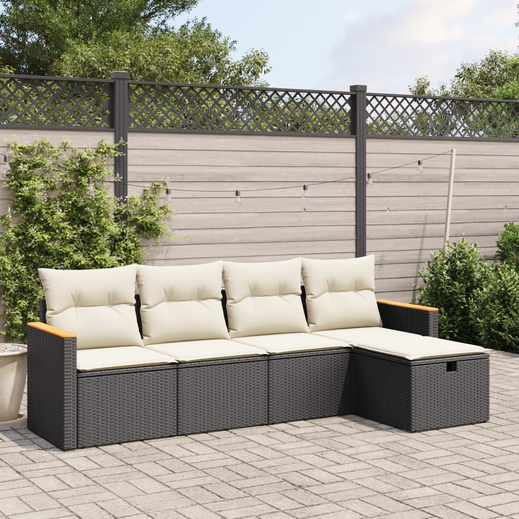 5-delige Loungeset met kussens poly rattan zwart is nu te koop bij PeponiXL, paradijselijk wonen!