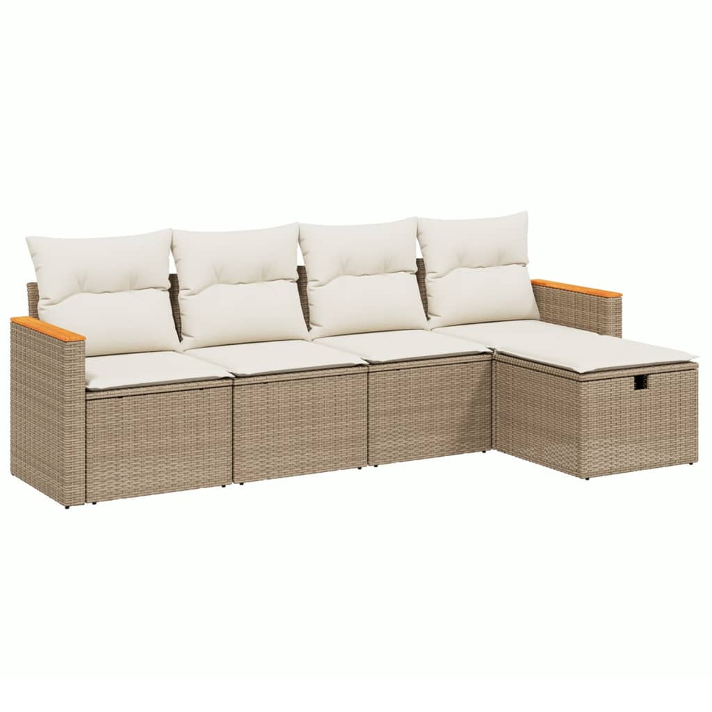 5-delige Loungeset met kussens poly rattan beige is nu te koop bij PeponiXL, paradijselijk wonen!