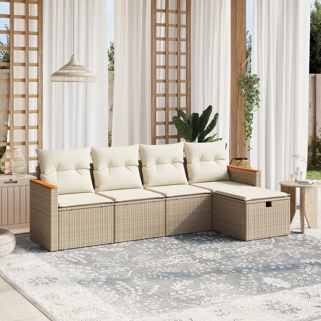 5-delige Loungeset met kussens poly rattan beige is nu te koop bij PeponiXL, paradijselijk wonen!