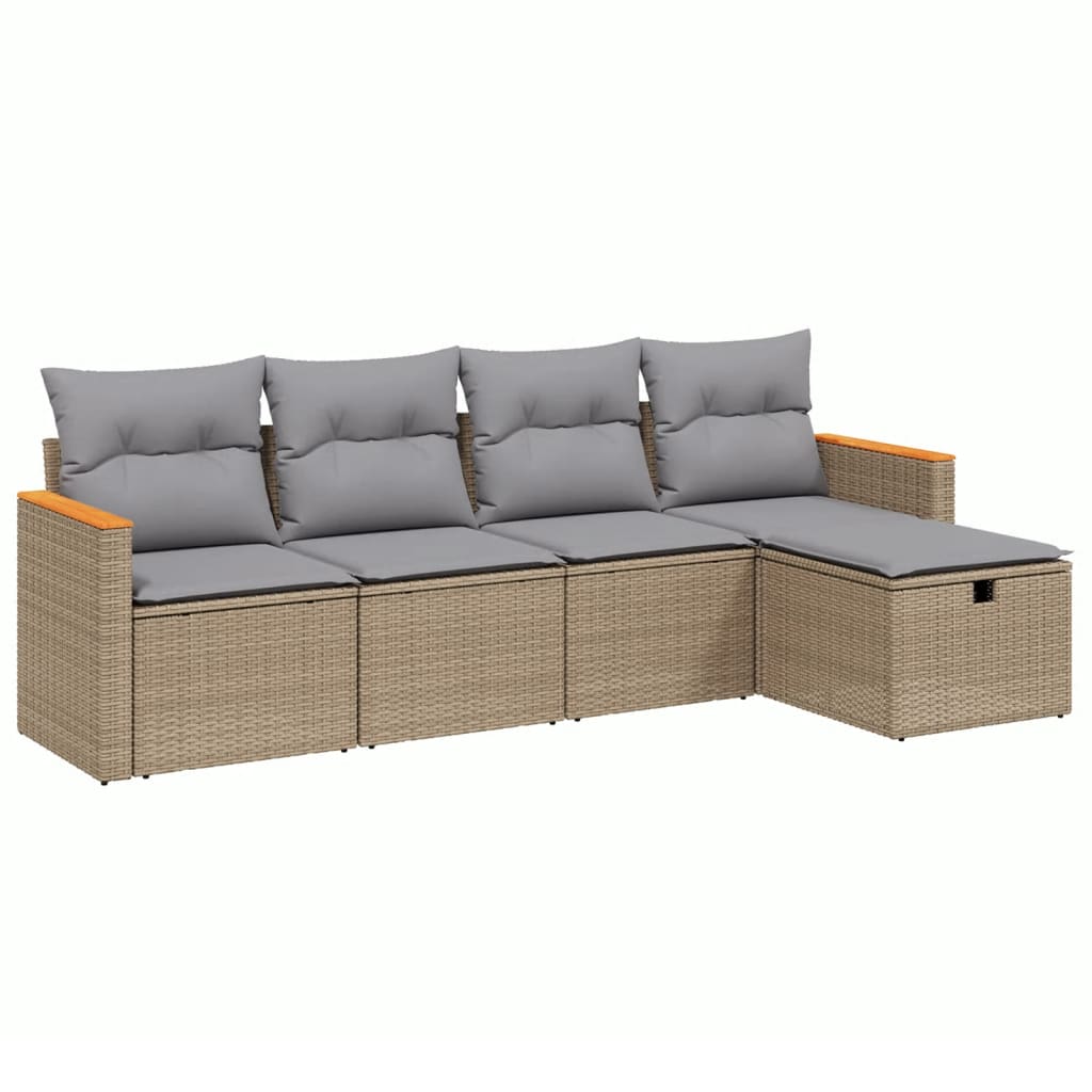 5-delige Loungeset met kussens poly rattan gemengd beige