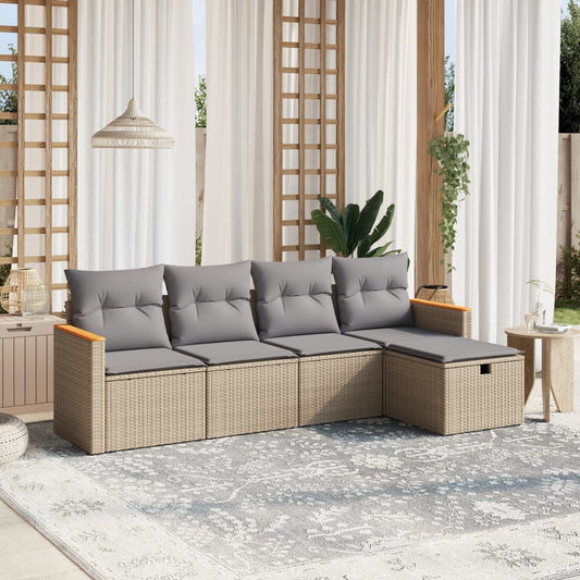 5-delige Loungeset met kussens poly rattan gemengd beige is nu te koop bij PeponiXL, paradijselijk wonen!