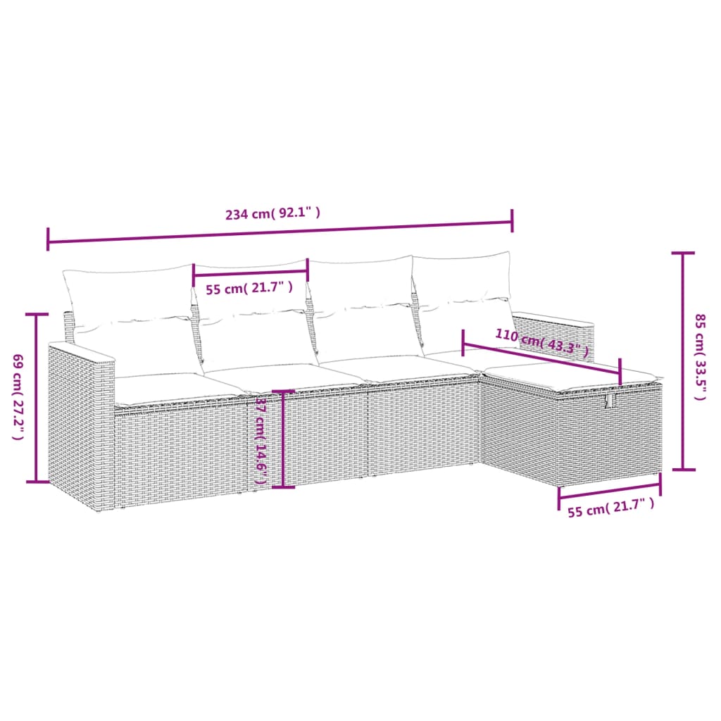 5-delige Loungeset met kussens poly rattan grijs is nu te koop bij PeponiXL, paradijselijk wonen!