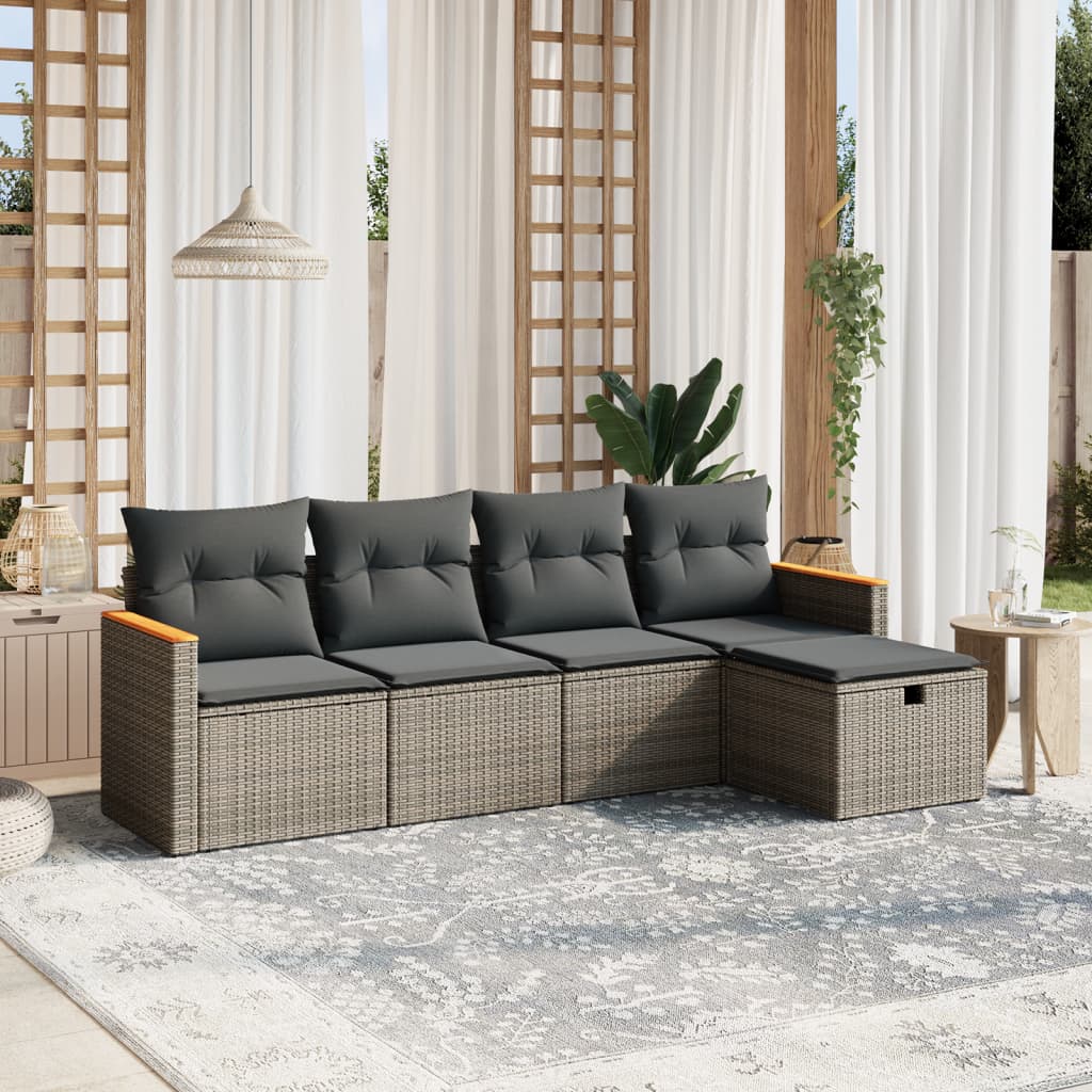 5-delige Loungeset met kussens poly rattan grijs is nu te koop bij PeponiXL, paradijselijk wonen!