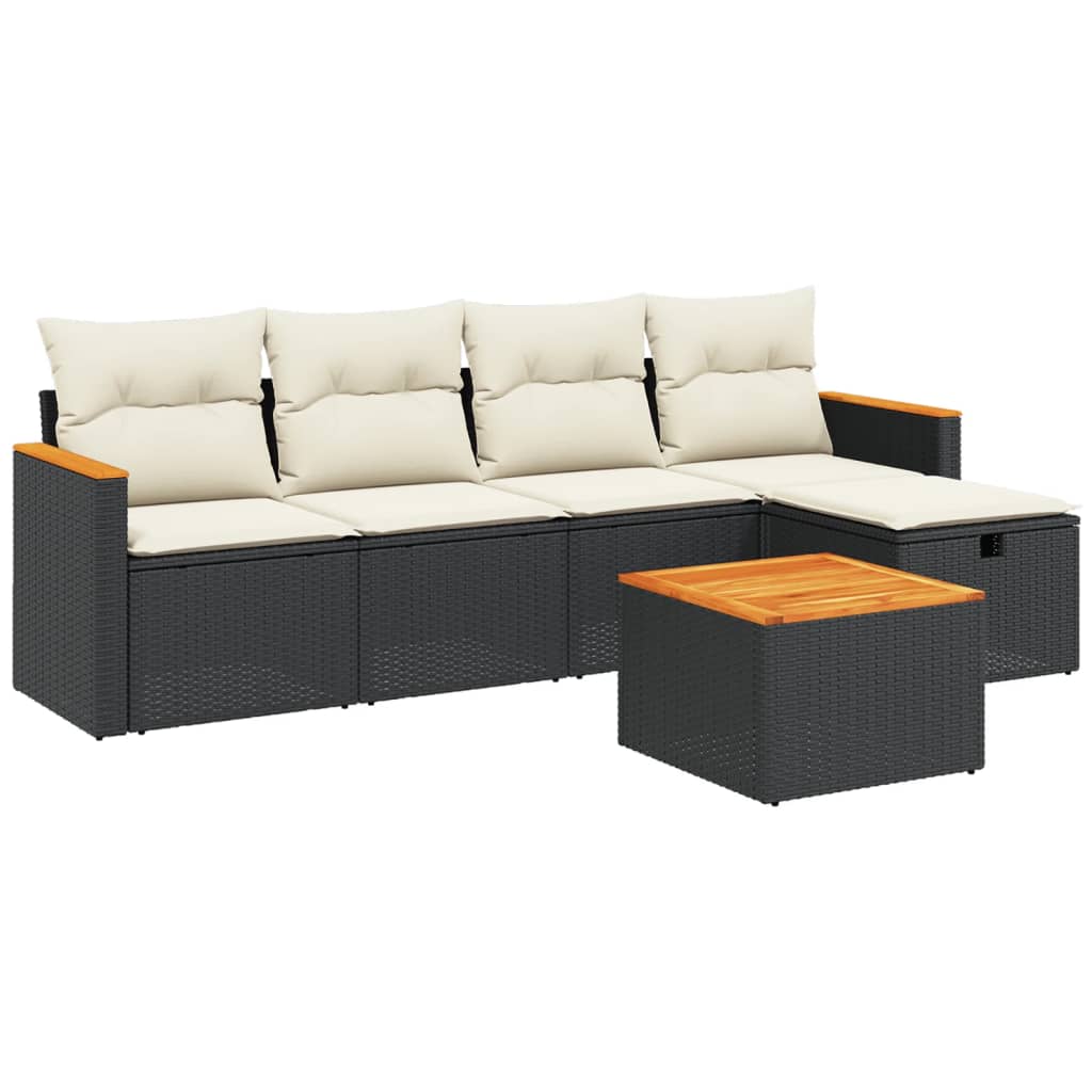 6-delige Loungeset met kussens poly rattan zwart is nu te koop bij PeponiXL, paradijselijk wonen!